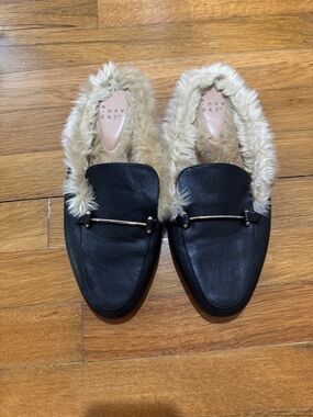a new day Black Faux Leather Fur-Lined Slip-On Mules